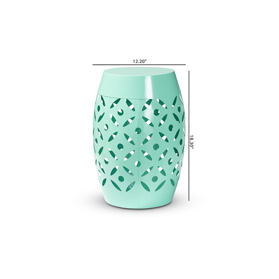Hallie Modern and Contemporary Aqua Finished Metal Outdoor Side Table. Picture 7