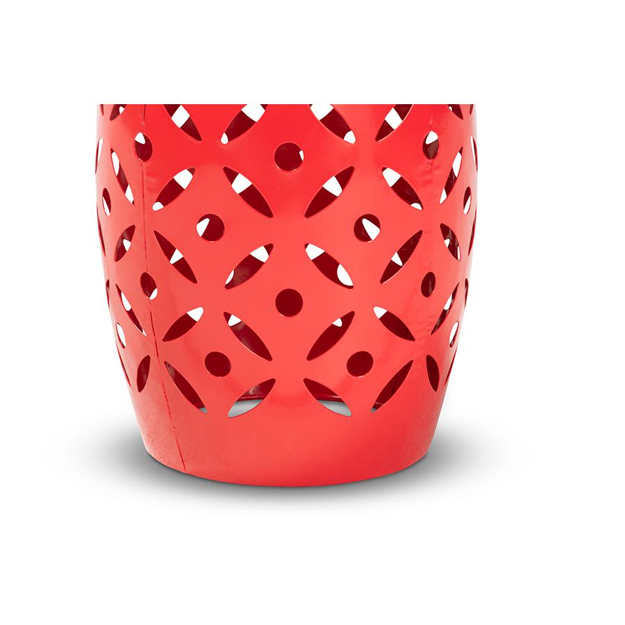 Hallie Modern and Contemporary Red Finished Metal Outdoor Side Table. Picture 2