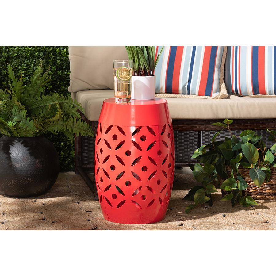 Hallie Modern and Contemporary Red Finished Metal Outdoor Side Table. Picture 4