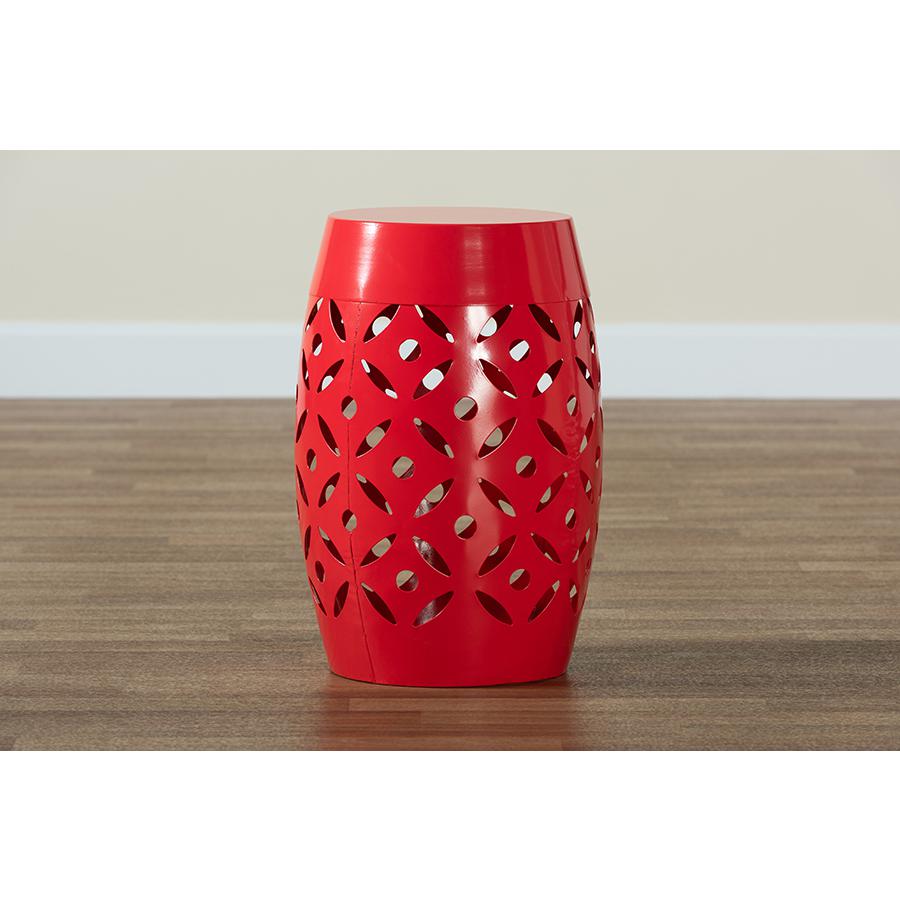 Hallie Modern and Contemporary Red Finished Metal Outdoor Side Table. Picture 5