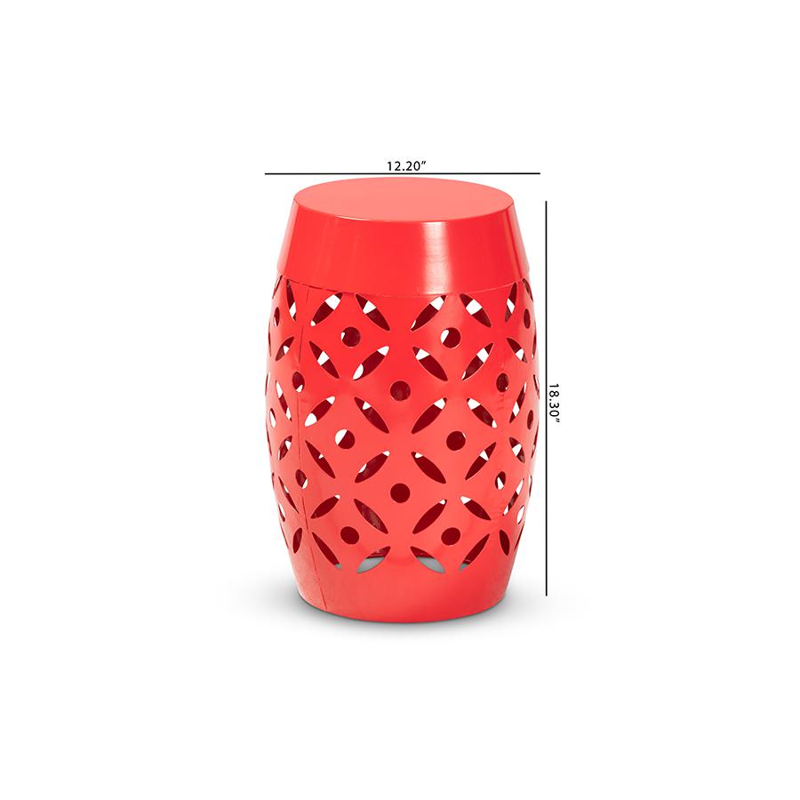 Hallie Modern and Contemporary Red Finished Metal Outdoor Side Table. Picture 6