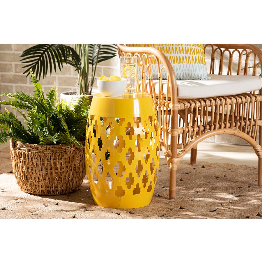 Branson Modern and Contemporary Yellow Finished Metal Outdoor Side Table. Picture 5