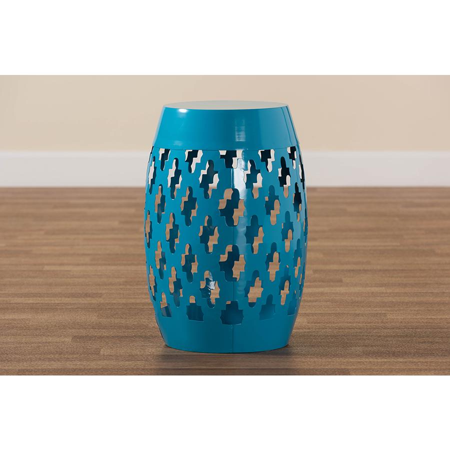 Branson Modern and Contemporary Blue Finished Metal Outdoor Side Table. Picture 6