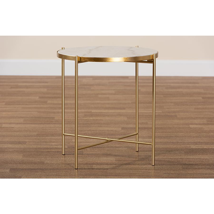 Gold Finished Metal End Table with Marble Tabletop. Picture 6
