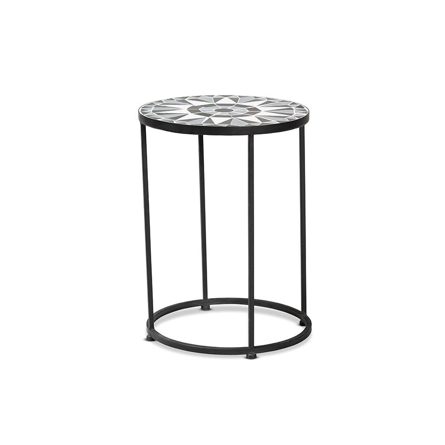 Multi-Colored Glass and Black Metal Outdoor Side Table. Picture 1
