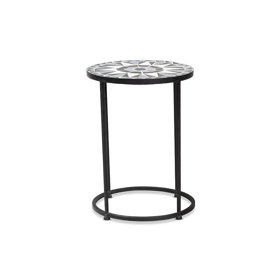 Multi-Colored Glass and Black Metal Outdoor Side Table. Picture 2