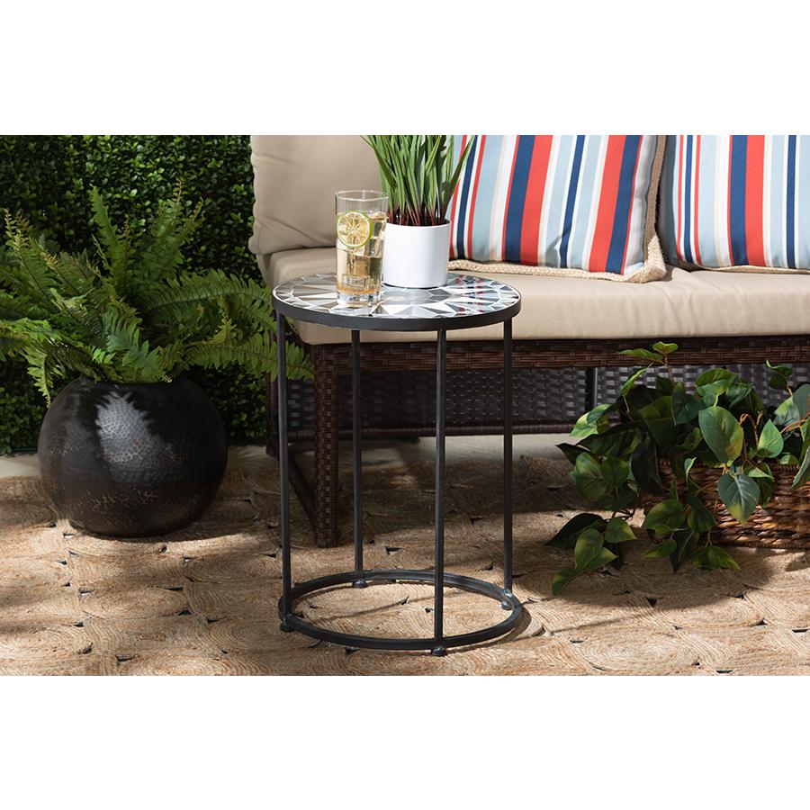 Multi-Colored Glass and Black Metal Outdoor Side Table. Picture 5