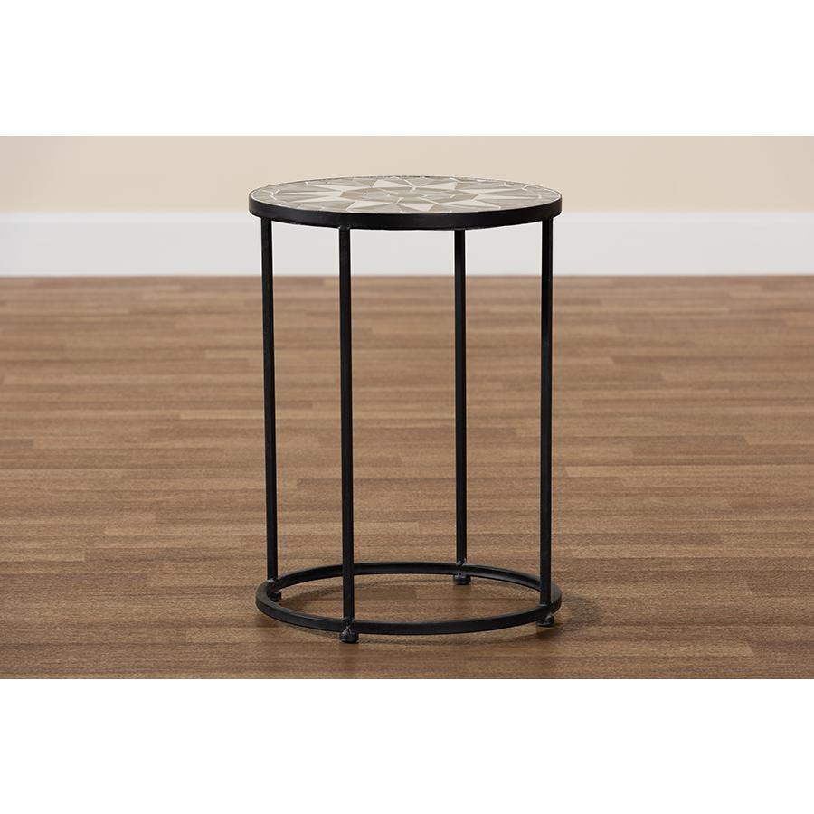 Multi-Colored Glass and Black Metal Outdoor Side Table. Picture 6