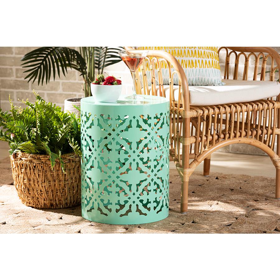 Jamila Modern and Contemporary Aqua Finished metal Outdoor Side Table. Picture 5