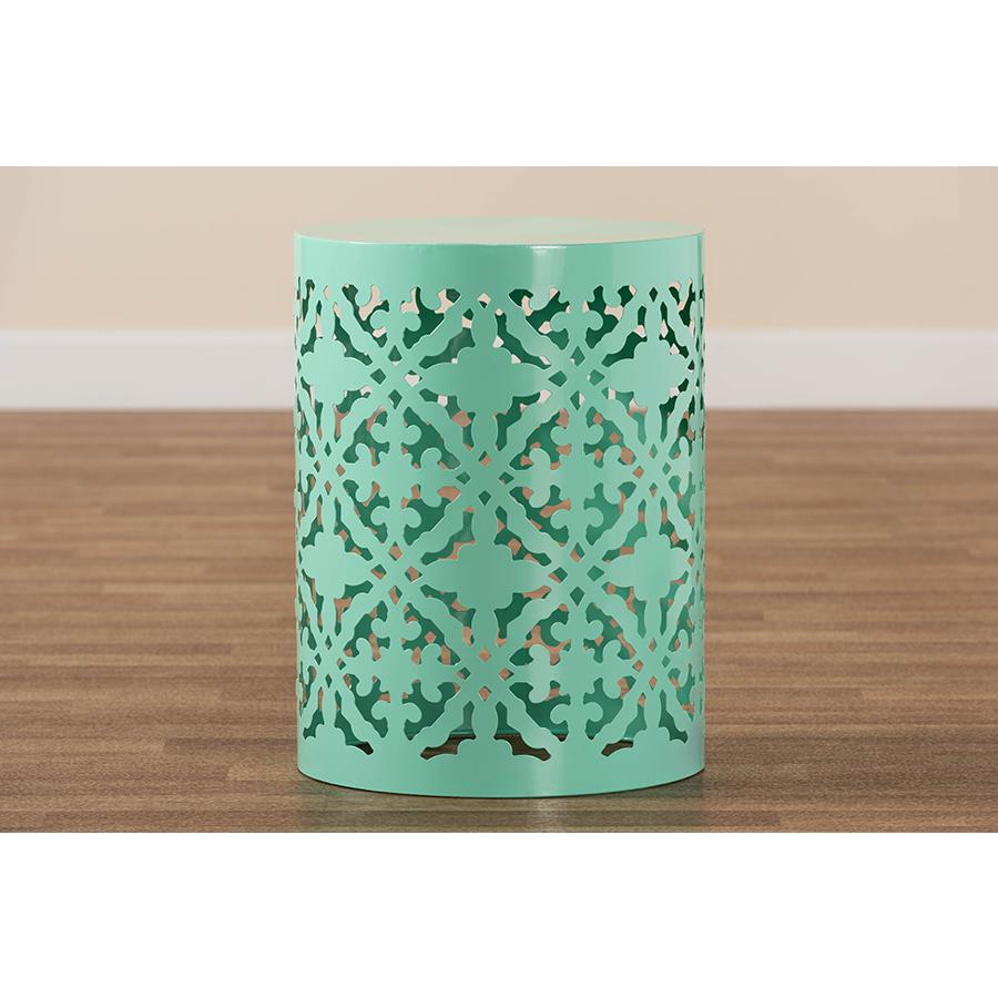 Jamila Modern and Contemporary Aqua Finished metal Outdoor Side Table. Picture 6