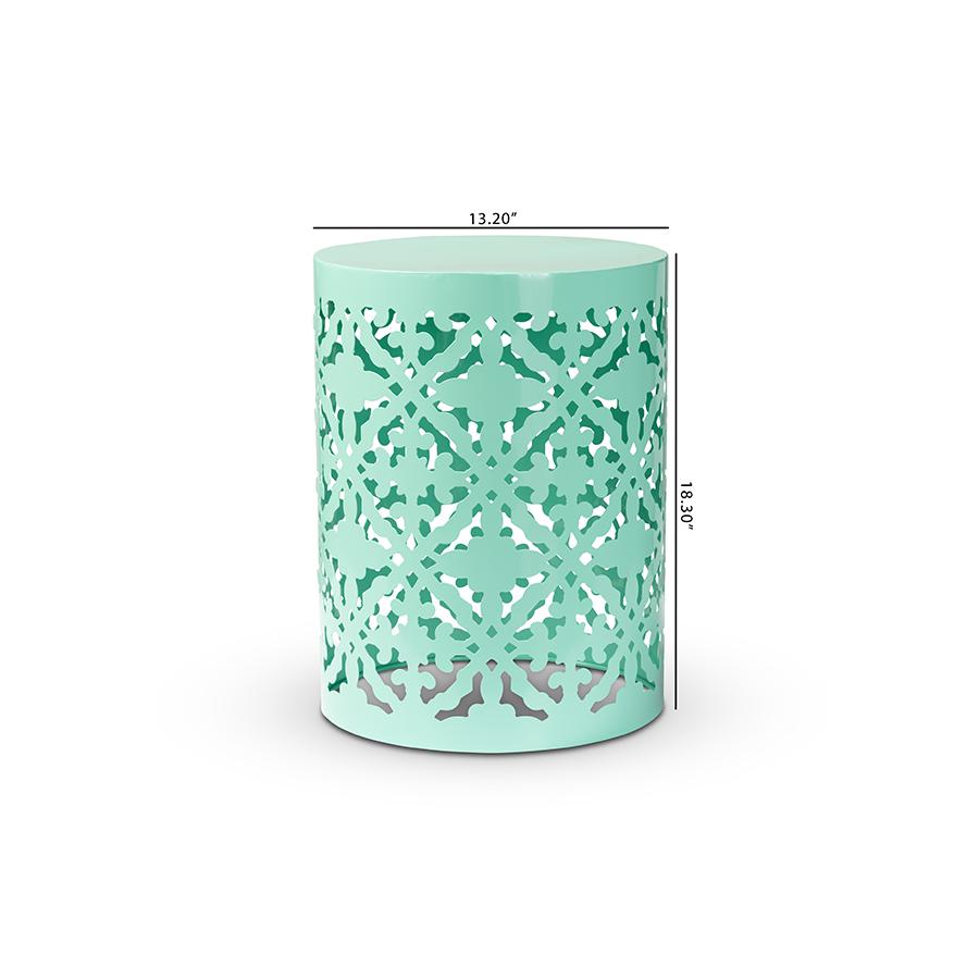 Jamila Modern and Contemporary Aqua Finished metal Outdoor Side Table. Picture 7