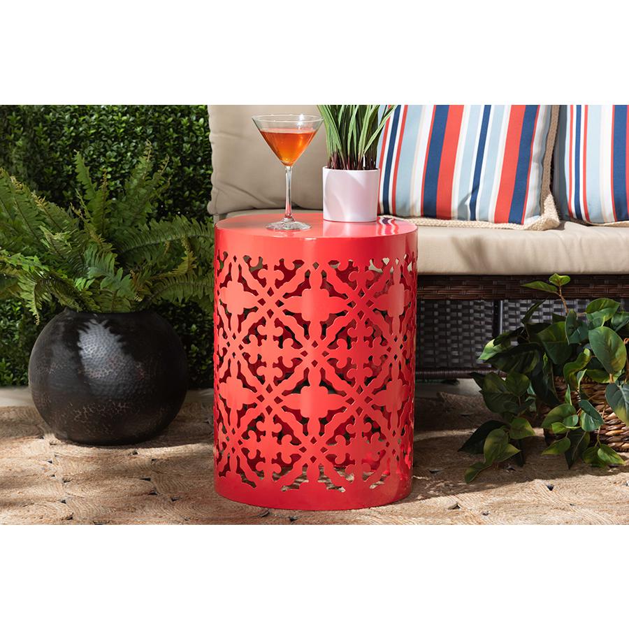 Baxton Studio Jamila Modern and Contemporary Red Finished metal Outdoor Side Table. Picture 4
