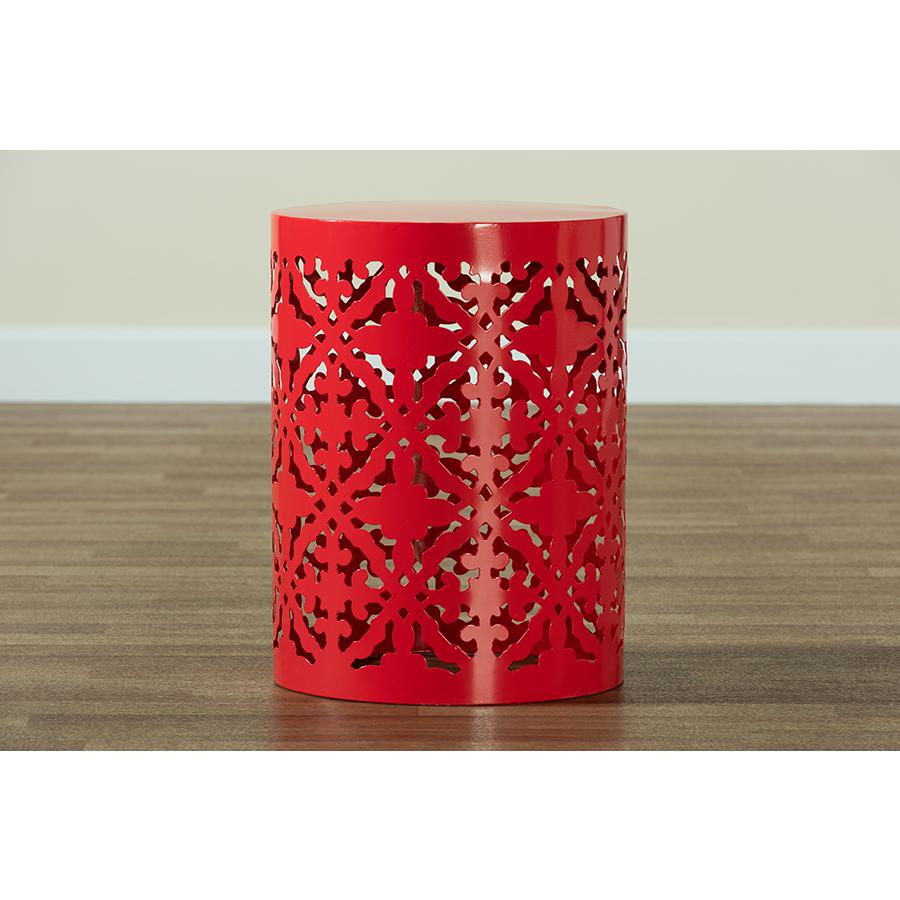 Baxton Studio Jamila Modern and Contemporary Red Finished metal Outdoor Side Table. Picture 5