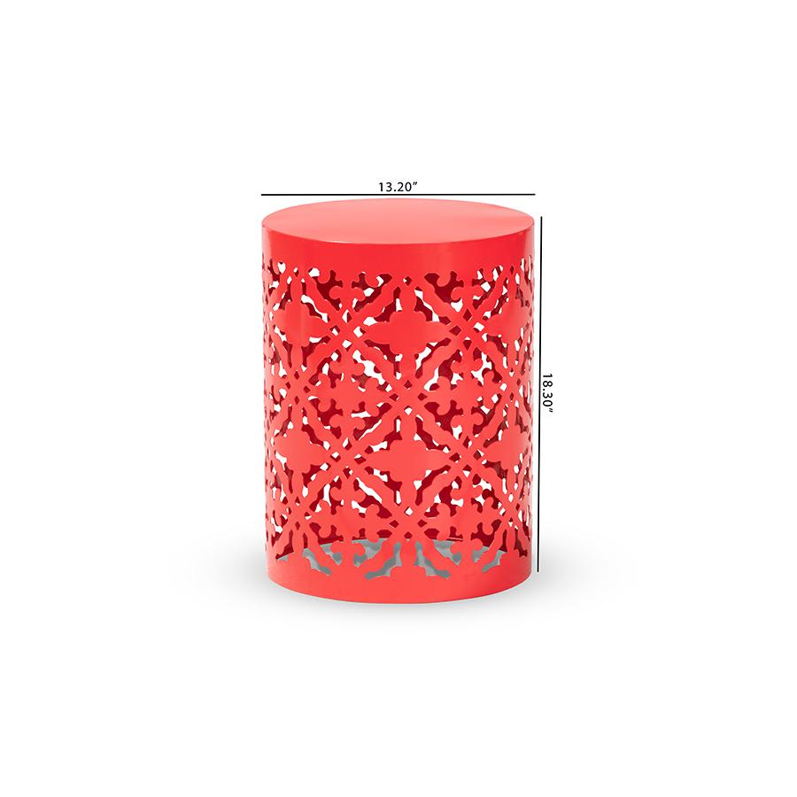 Baxton Studio Jamila Modern and Contemporary Red Finished metal Outdoor Side Table. Picture 6