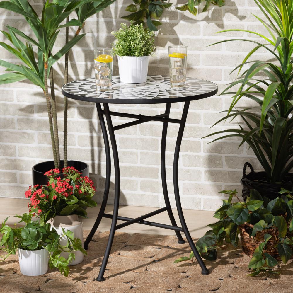 Baxton Studio Callison Modern and Contemporary Black Finished Metal and Multi-Colored Glass Outdoor Dining Table. Picture 5