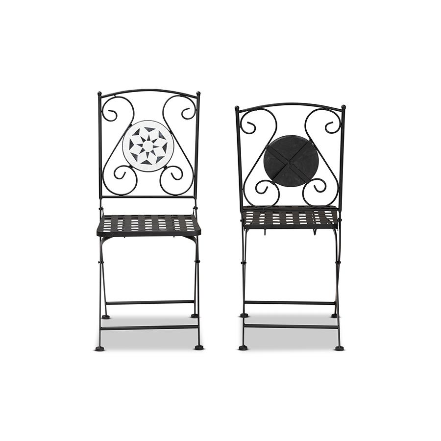 Baxton Studio Julius Modern and Contemporary Black Finished Metal and Multi-Colored Glass 2-Piece Outdoor Dining Chair Set. Picture 2