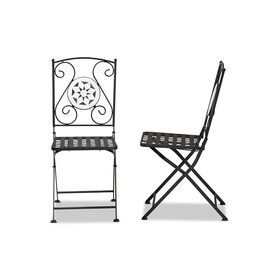 Baxton Studio Julius Modern and Contemporary Black Finished Metal and Multi-Colored Glass 2-Piece Outdoor Dining Chair Set. Picture 3