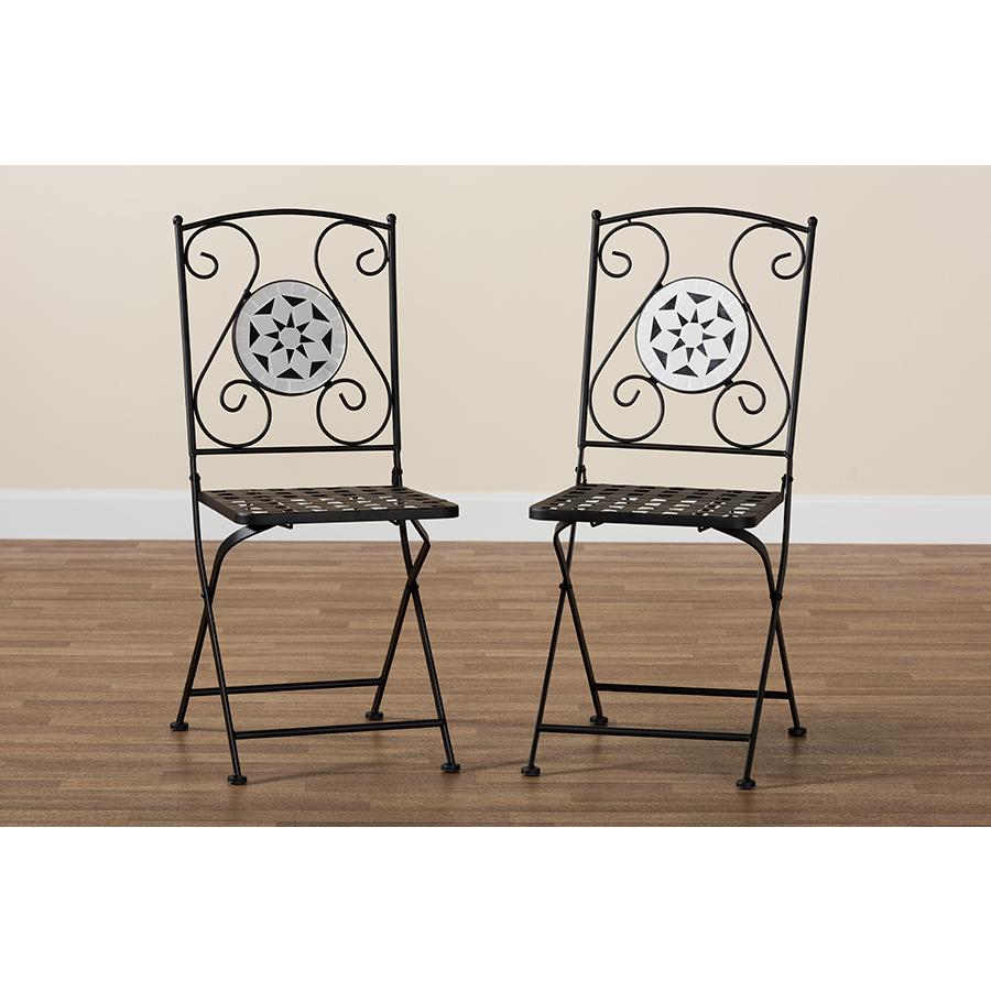Baxton Studio Julius Modern and Contemporary Black Finished Metal and Multi-Colored Glass 2-Piece Outdoor Dining Chair Set. Picture 8