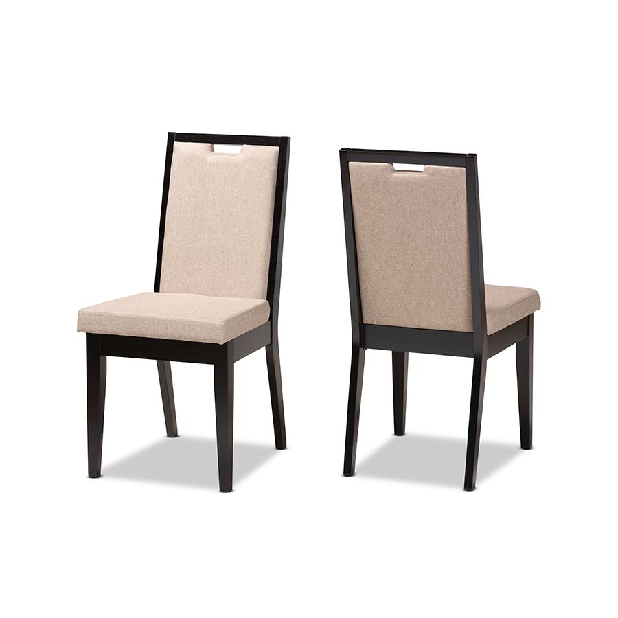 Sand Fabric Upholstered and Dark Brown Finished Wood 2-Piece Dining Chair Set. Picture 1