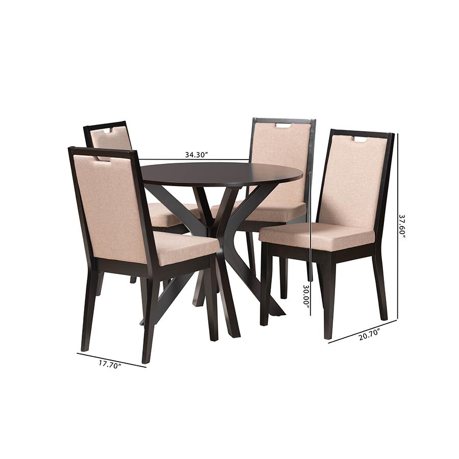 Eira Modern Sand Fabric and Dark Brown Finished Wood 5-Piece Dining Set. Picture 10