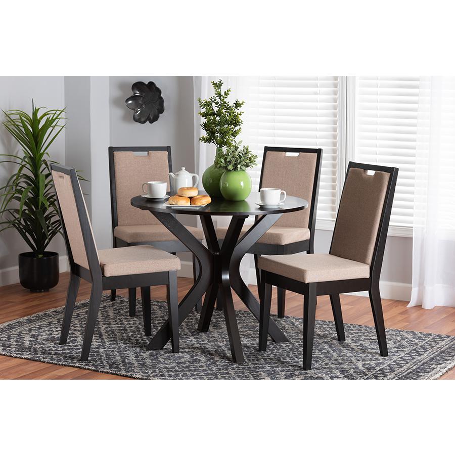 Eira Modern Sand Fabric and Dark Brown Finished Wood 5-Piece Dining Set. Picture 8