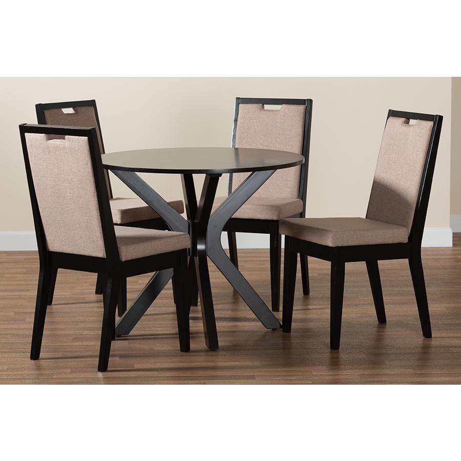 Eira Modern Sand Fabric and Dark Brown Finished Wood 5-Piece Dining Set. Picture 9