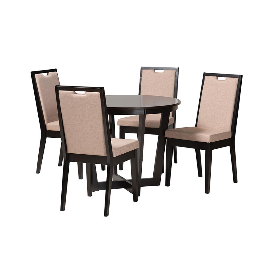 Ana Modern Beige Fabric and Dark Brown Finished Wood 5-Piece Dining Set. Picture 1