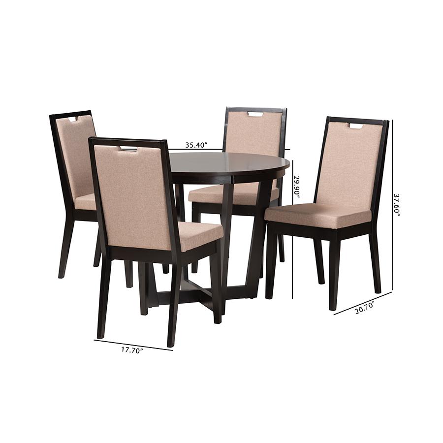Ana Modern Beige Fabric and Dark Brown Finished Wood 5-Piece Dining Set. Picture 10
