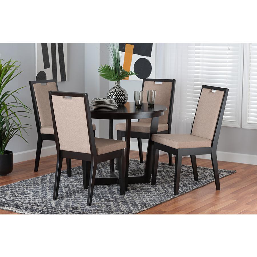 Ana Modern Beige Fabric and Dark Brown Finished Wood 5-Piece Dining Set. Picture 8