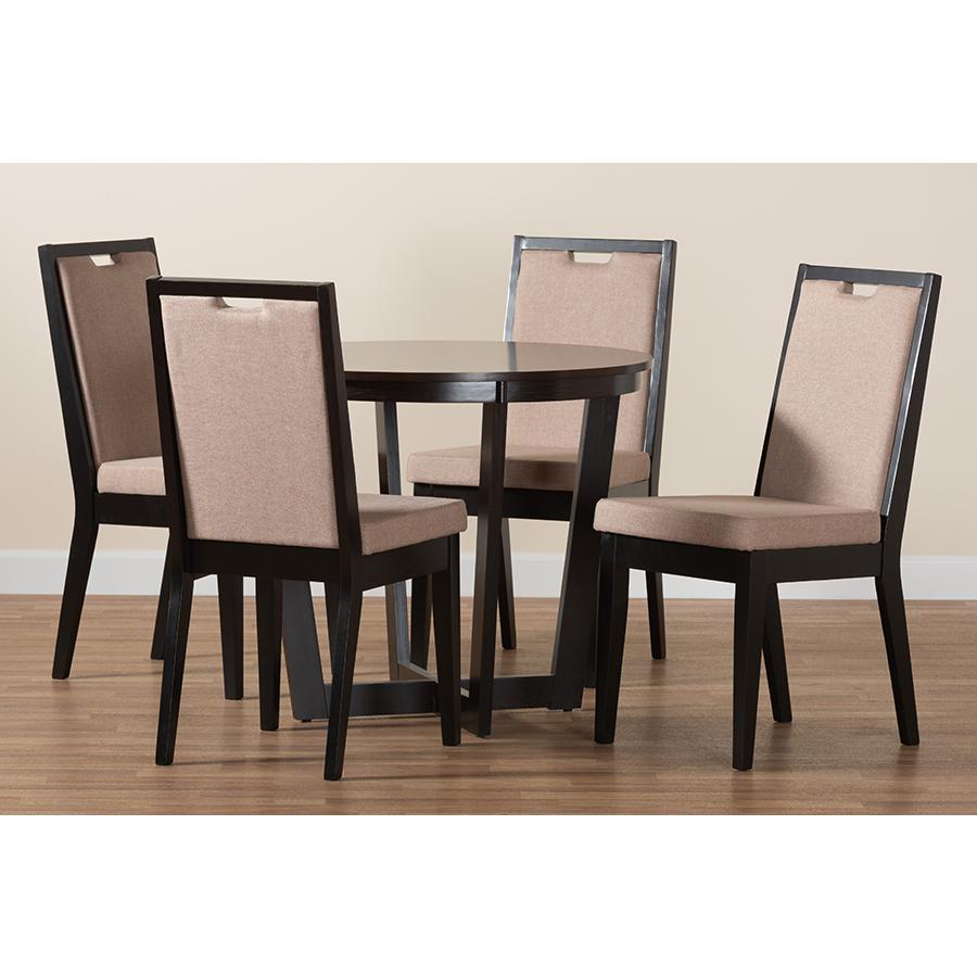 Ana Modern Beige Fabric and Dark Brown Finished Wood 5-Piece Dining Set. Picture 9