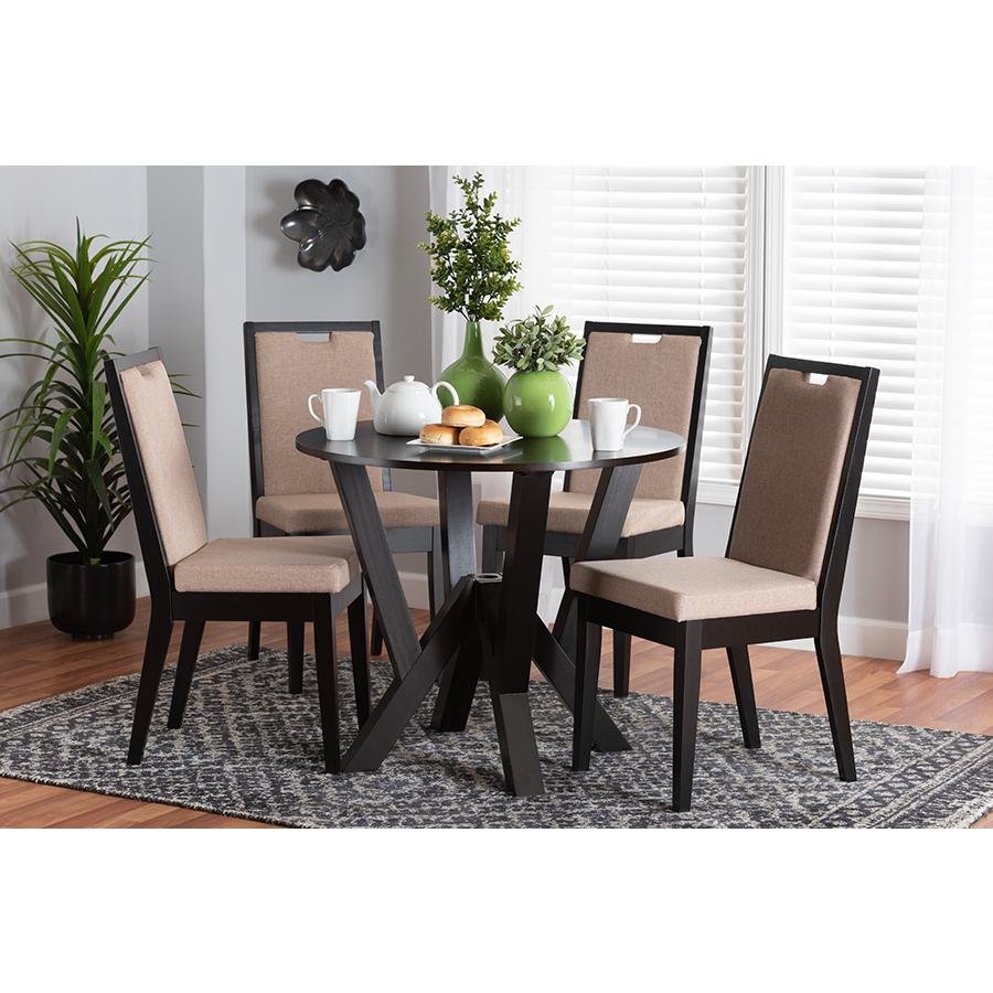 Ansa Modern Sand Fabric and Dark Brown Finished Wood 5-Piece Dining Set. Picture 8