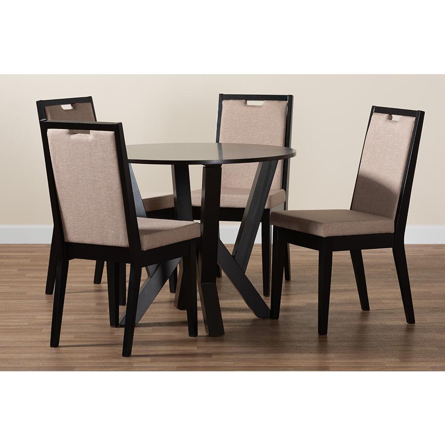 Ansa Modern Sand Fabric and Dark Brown Finished Wood 5-Piece Dining Set. Picture 9