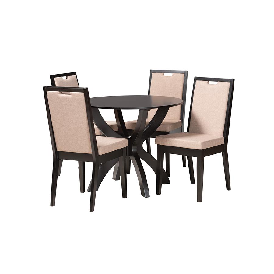 Rika Modern Sand Fabric and Dark Brown Finished Wood 5-Piece Dining Set. Picture 1