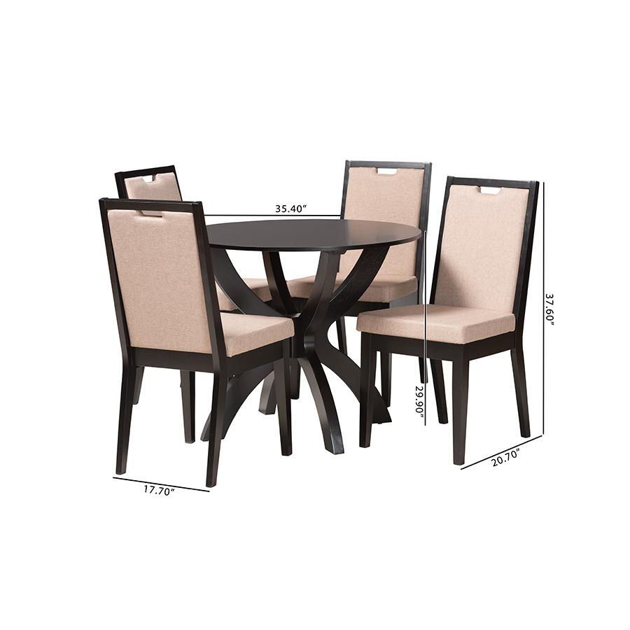 Rika Modern Sand Fabric and Dark Brown Finished Wood 5-Piece Dining Set. Picture 10