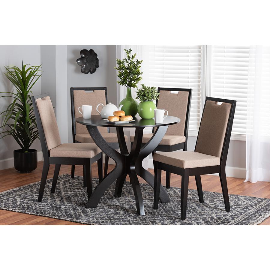 Rika Modern Sand Fabric and Dark Brown Finished Wood 5-Piece Dining Set. Picture 8