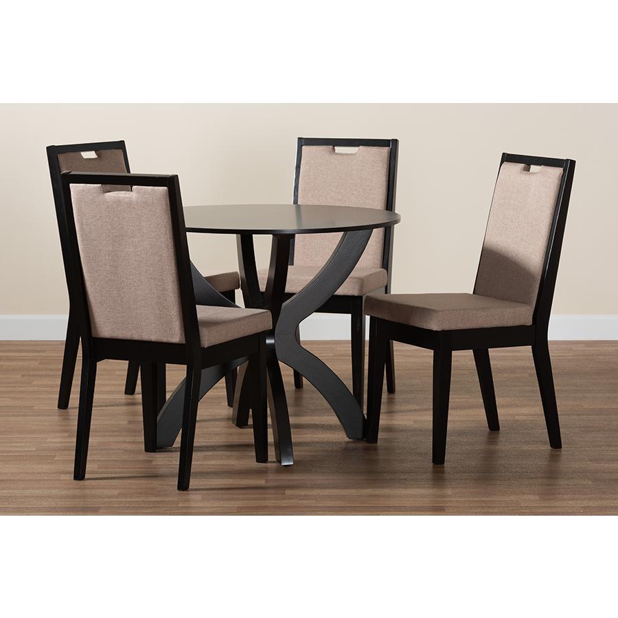 Rika Modern Sand Fabric and Dark Brown Finished Wood 5-Piece Dining Set. Picture 9