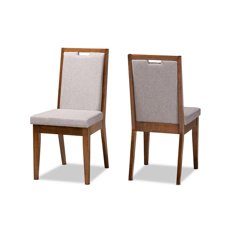 Grey Fabric Upholstered and Walnut Brown Finished Wood 2-Piece Dining Chair Set. Picture 1