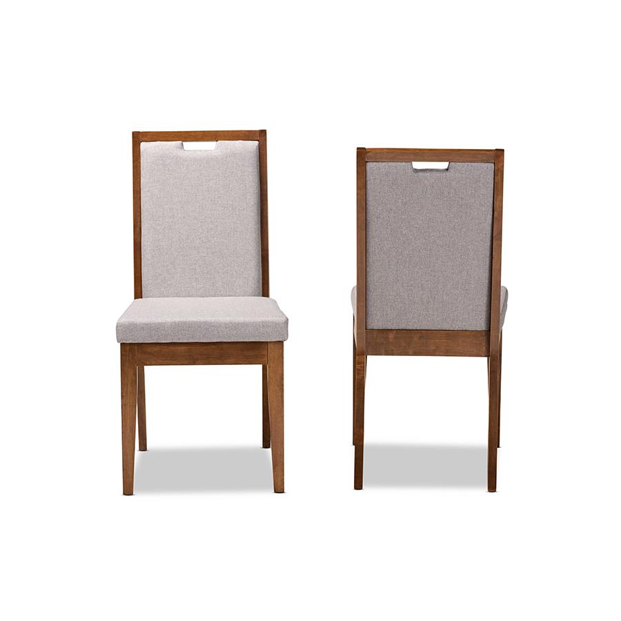 Grey Fabric Upholstered and Walnut Brown Finished Wood 2-Piece Dining Chair Set. Picture 2