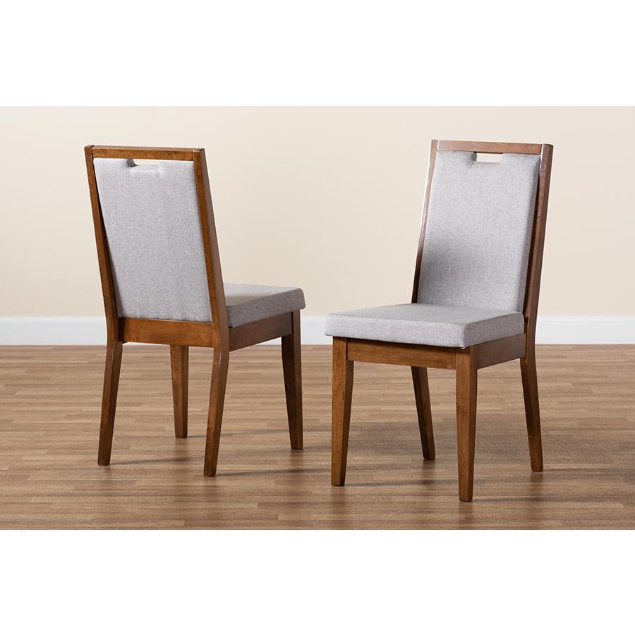 Grey Fabric Upholstered and Walnut Brown Finished Wood 2-Piece Dining Chair Set. Picture 8