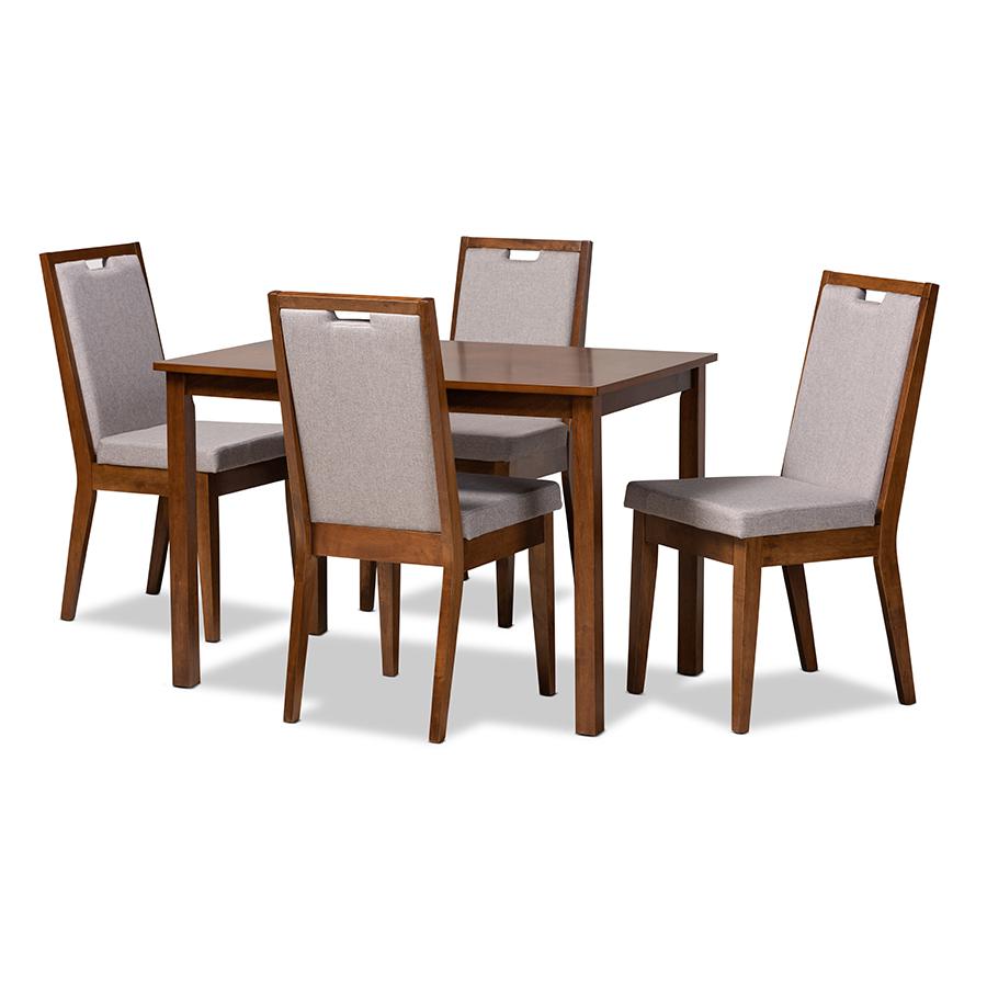 Grey Fabric Upholstered and Walnut Brown Finished Wood 5-Piece Dining Set. Picture 1