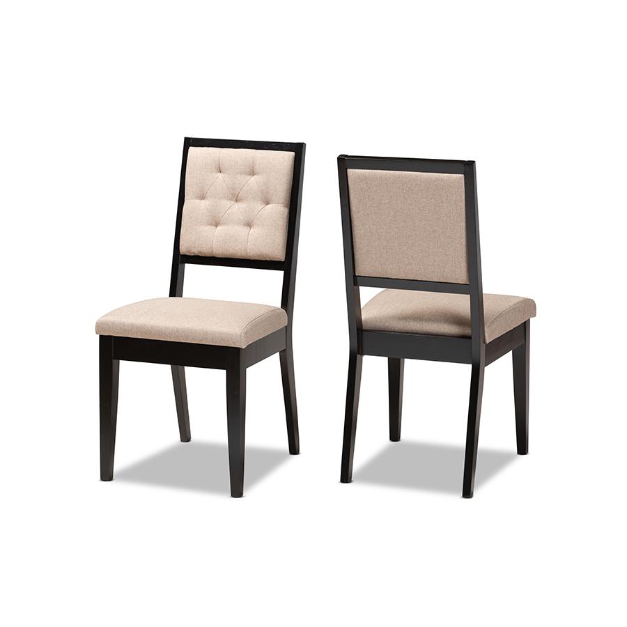 Sand Fabric Upholstered and Dark Brown Finished Wood 2-Piece Dining Chair Set. Picture 1