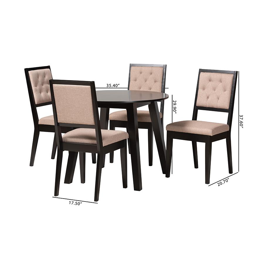 Alani Modern Beige Fabric and Dark Brown Finished Wood 5-Piece Dining Set. Picture 10