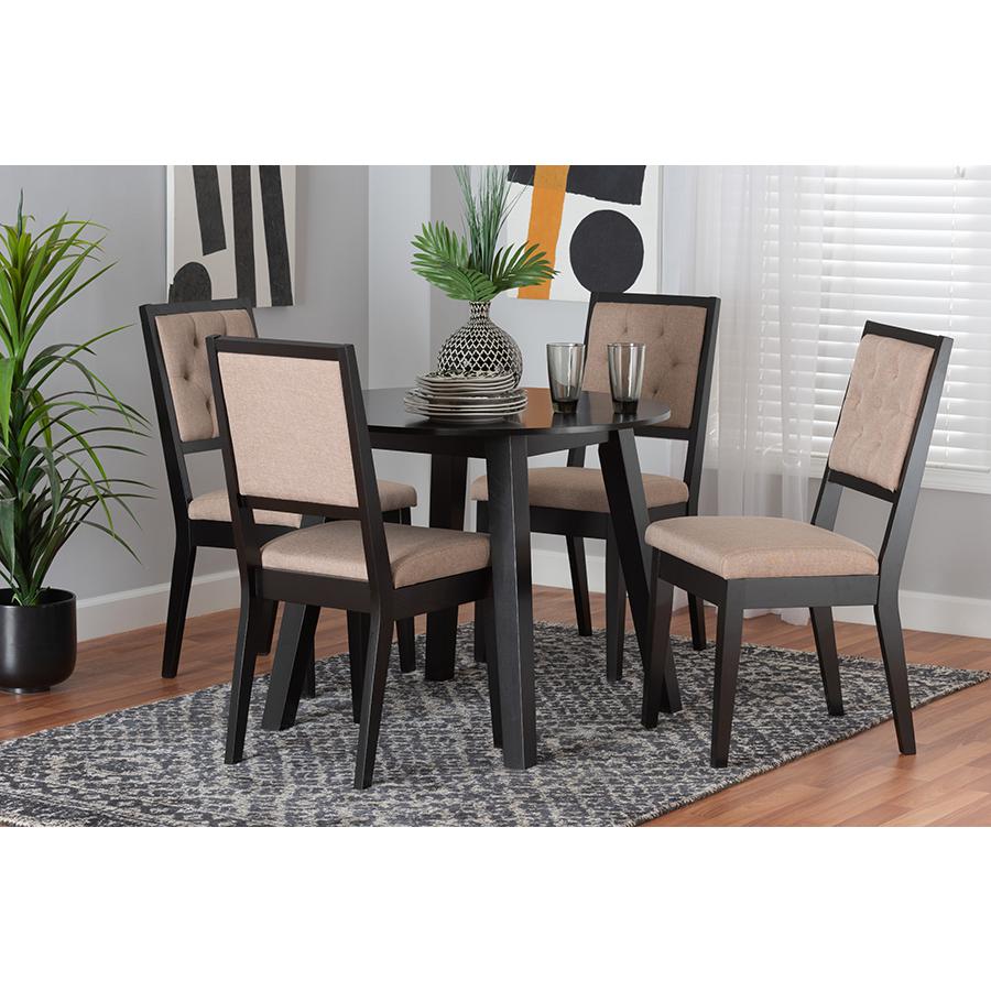 Alani Modern Beige Fabric and Dark Brown Finished Wood 5-Piece Dining Set. Picture 8