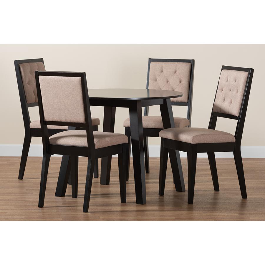 Alani Modern Beige Fabric and Dark Brown Finished Wood 5-Piece Dining Set. Picture 9