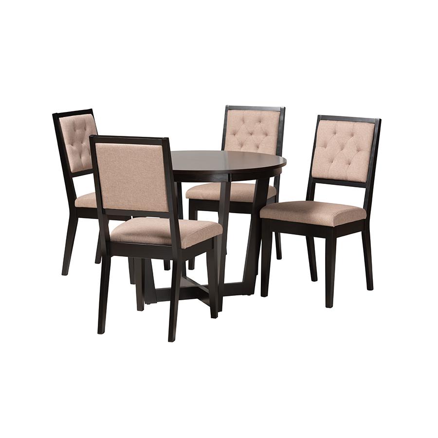Kala Modern Beige Fabric and Dark Brown Finished Wood 5-Piece Dining Set. Picture 1