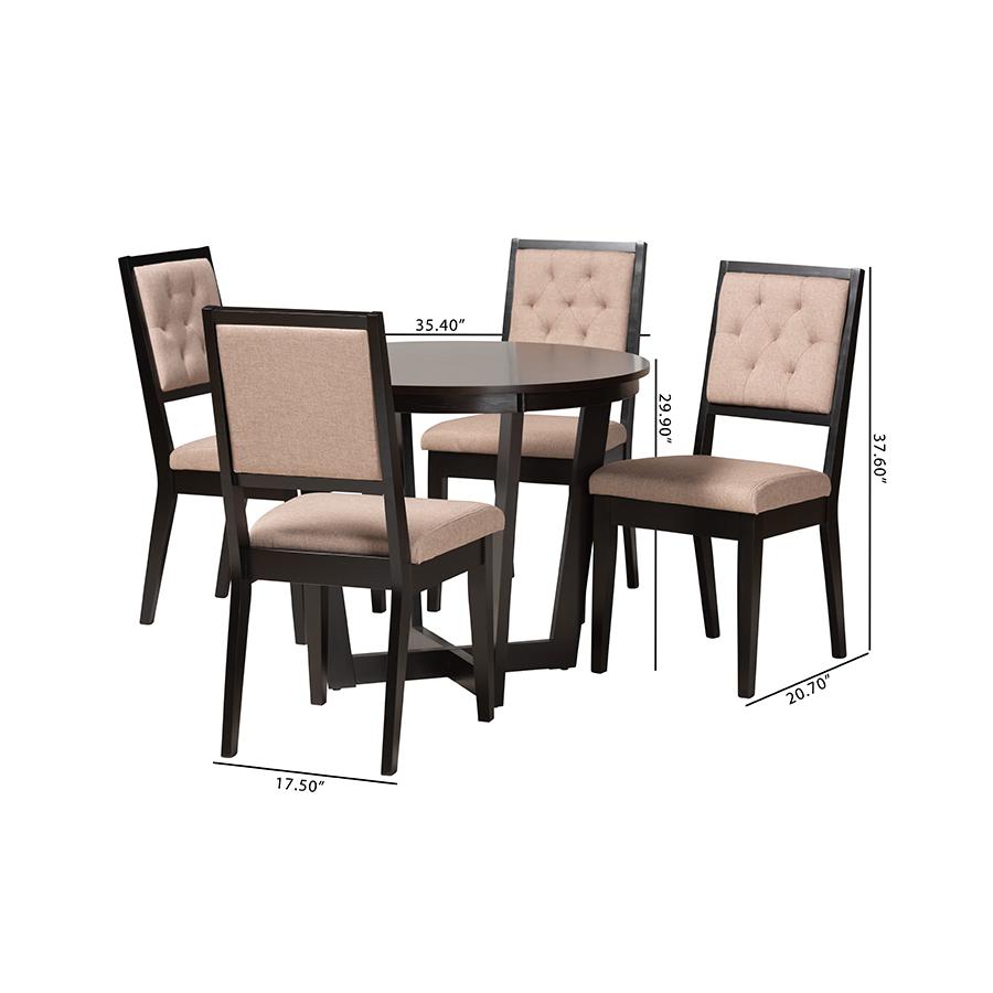 Kala Modern Beige Fabric and Dark Brown Finished Wood 5-Piece Dining Set. Picture 10