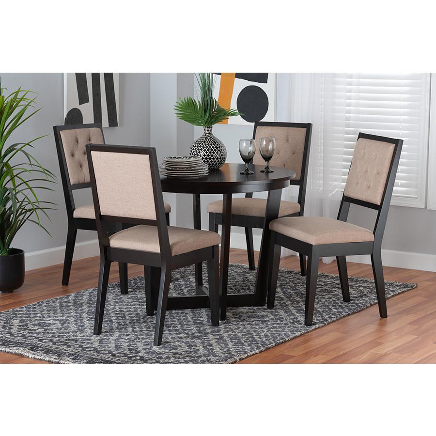 Kala Modern Beige Fabric and Dark Brown Finished Wood 5-Piece Dining Set. Picture 8