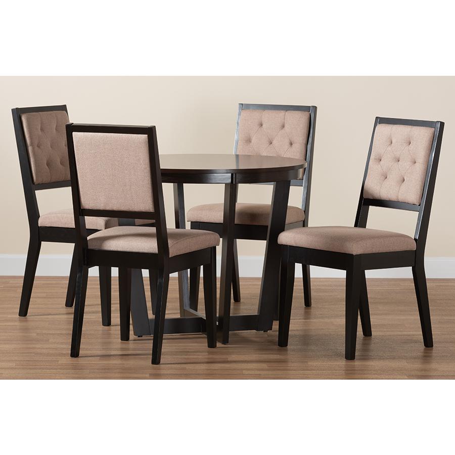 Kala Modern Beige Fabric and Dark Brown Finished Wood 5-Piece Dining Set. Picture 9