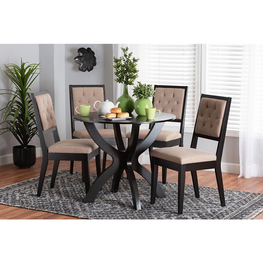 Noe Modern Sand Fabric and Dark Brown Finished Wood 5-Piece Dining Set. Picture 8