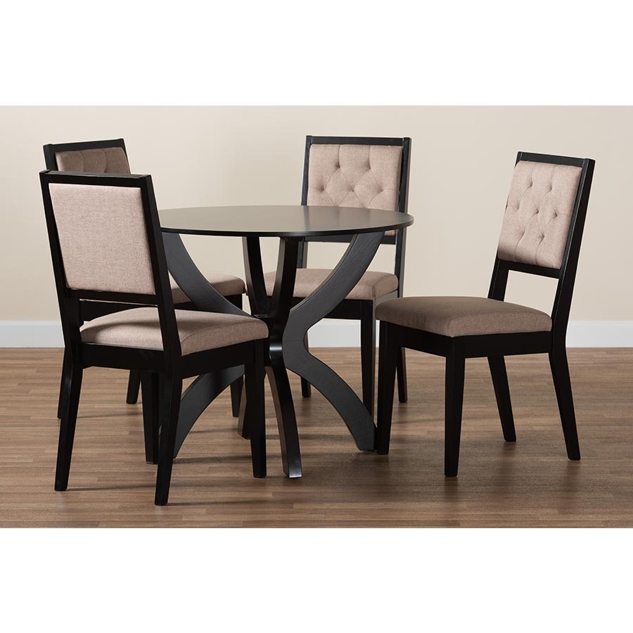 Noe Modern Sand Fabric and Dark Brown Finished Wood 5-Piece Dining Set. Picture 9